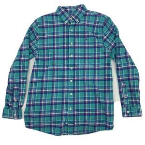 Girl's Vineyard‎ Vines L/S Button Down Whale Shirt Teal/Pink/White Plaid L (16)